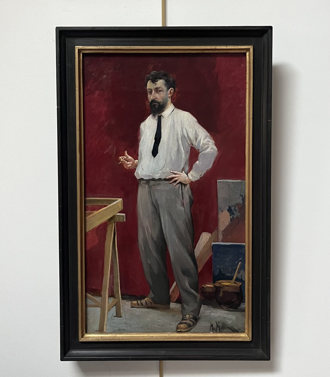 Maurice Millière (1871-1946)  Un artiste dans son atelier,  huile sur toile signée-photo-3
