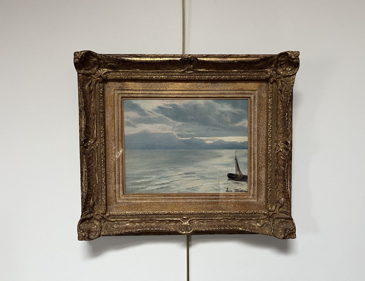 Léon Frédéric (1856-1940)  Paysage marin, Heyst, huile sur toile signée-photo-4