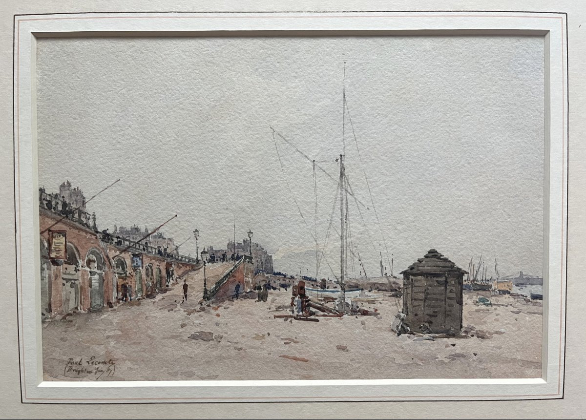 Paul Lecomte (1842-1920) Brighton Beach, 1889, Signed And Dated Watercolor-photo-3