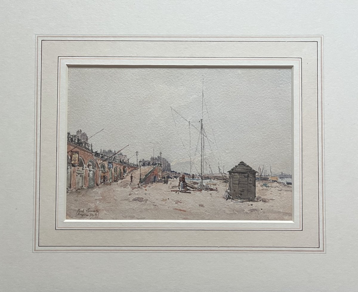 Paul Lecomte (1842-1920) Brighton Beach, 1889, Signed And Dated Watercolor-photo-4