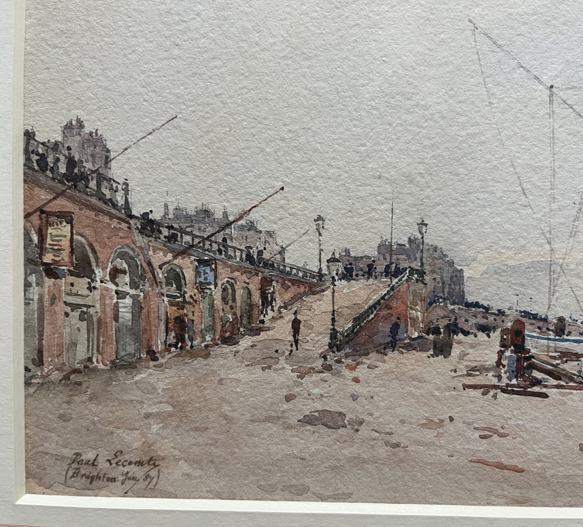 Paul Lecomte (1842-1920) Brighton Beach, 1889, Signed And Dated Watercolor-photo-1
