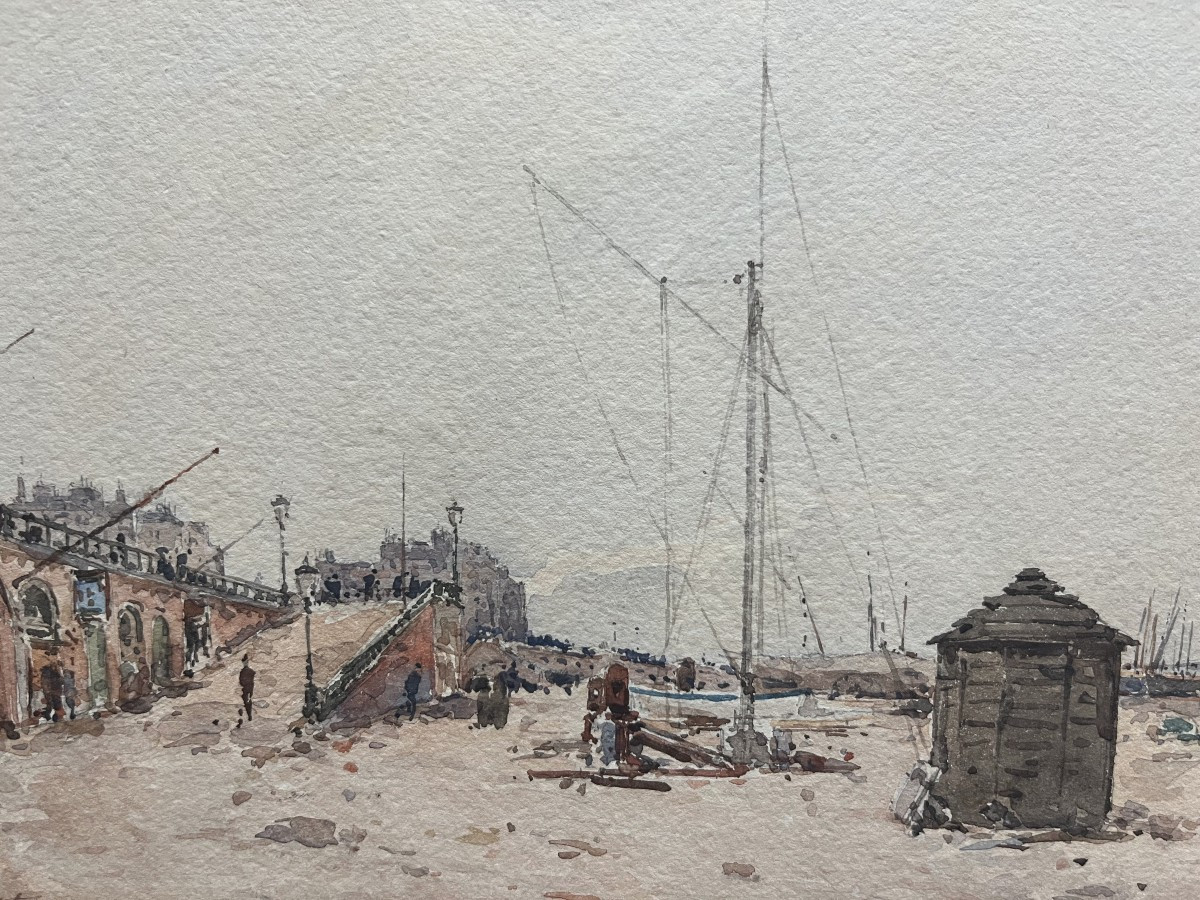 Paul Lecomte (1842-1920) Brighton Beach, 1889, Signed And Dated Watercolor-photo-2