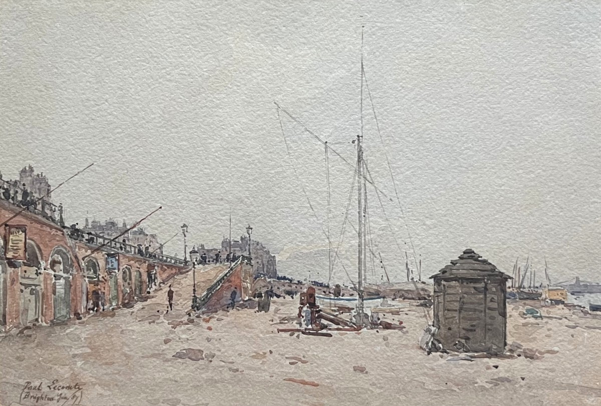 Paul Lecomte (1842-1920) Brighton Beach, 1889, Signed And Dated Watercolor