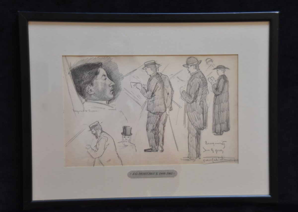 Jean-gabriel Domergue (1889-1962) Paris, The Booksellers On The Quays, Signed Drawing-photo-3