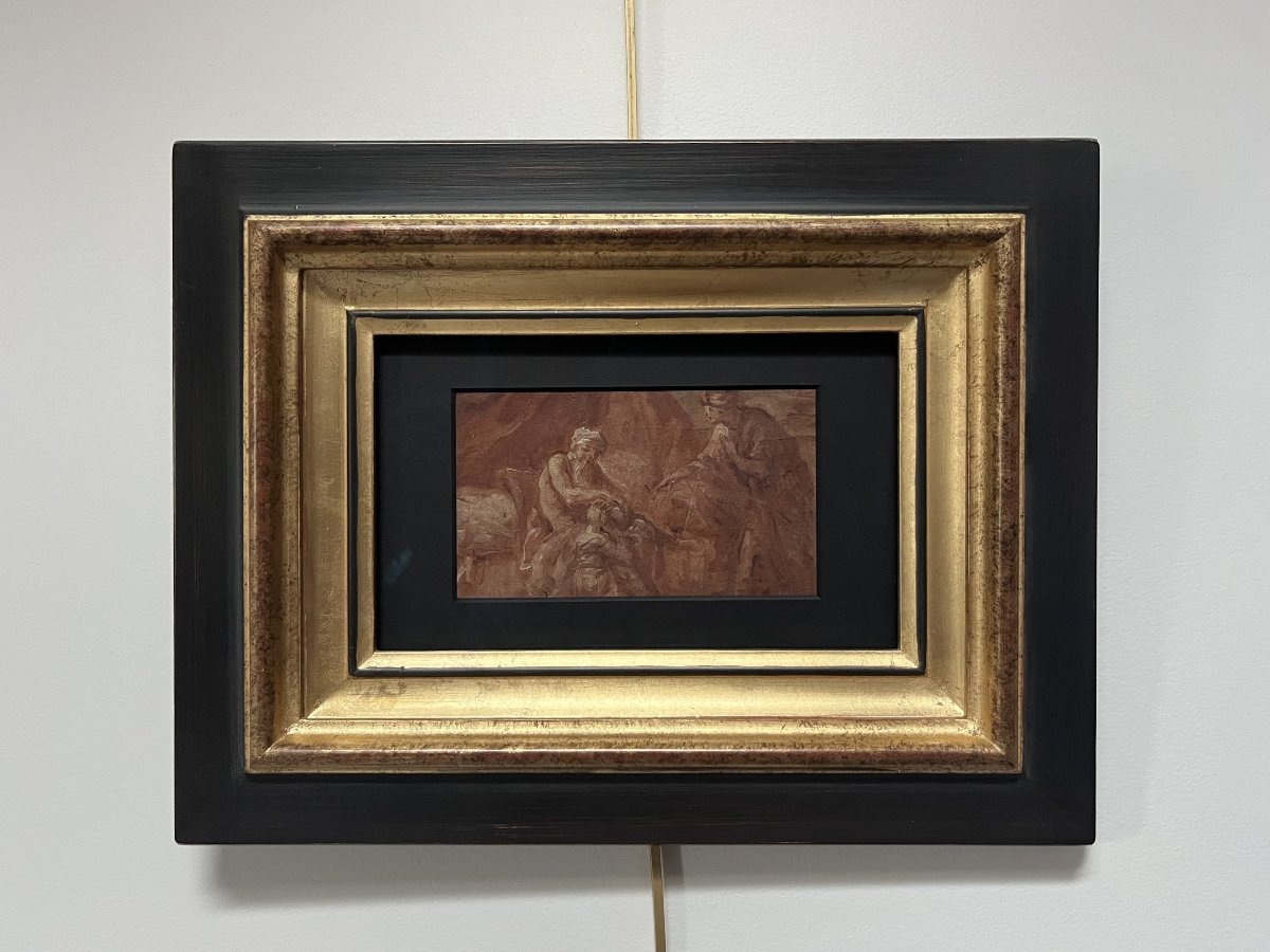 French School, 18th Century, Jacob Blessing The Sons Of Joseph, Oil On Paper-photo-1