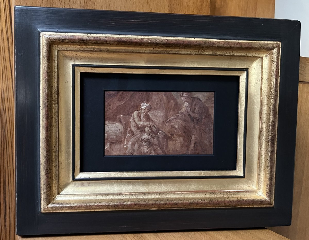 French School, 18th Century, Jacob Blessing The Sons Of Joseph, Oil On Paper-photo-6