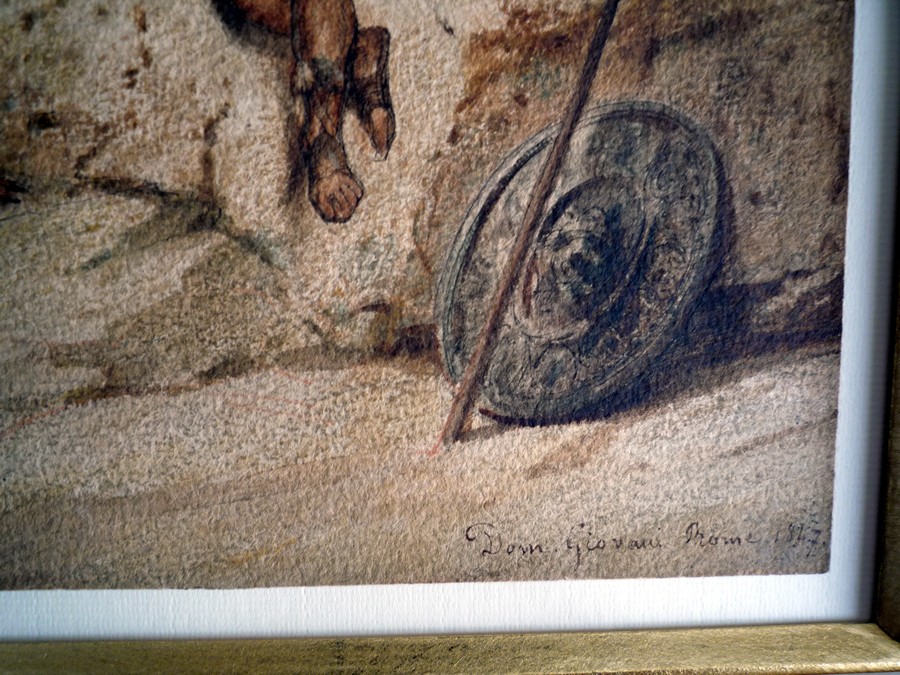 Romantic School, Woman, Child And Soldiers, Antique Scene, 1847, Watercolor -photo-3