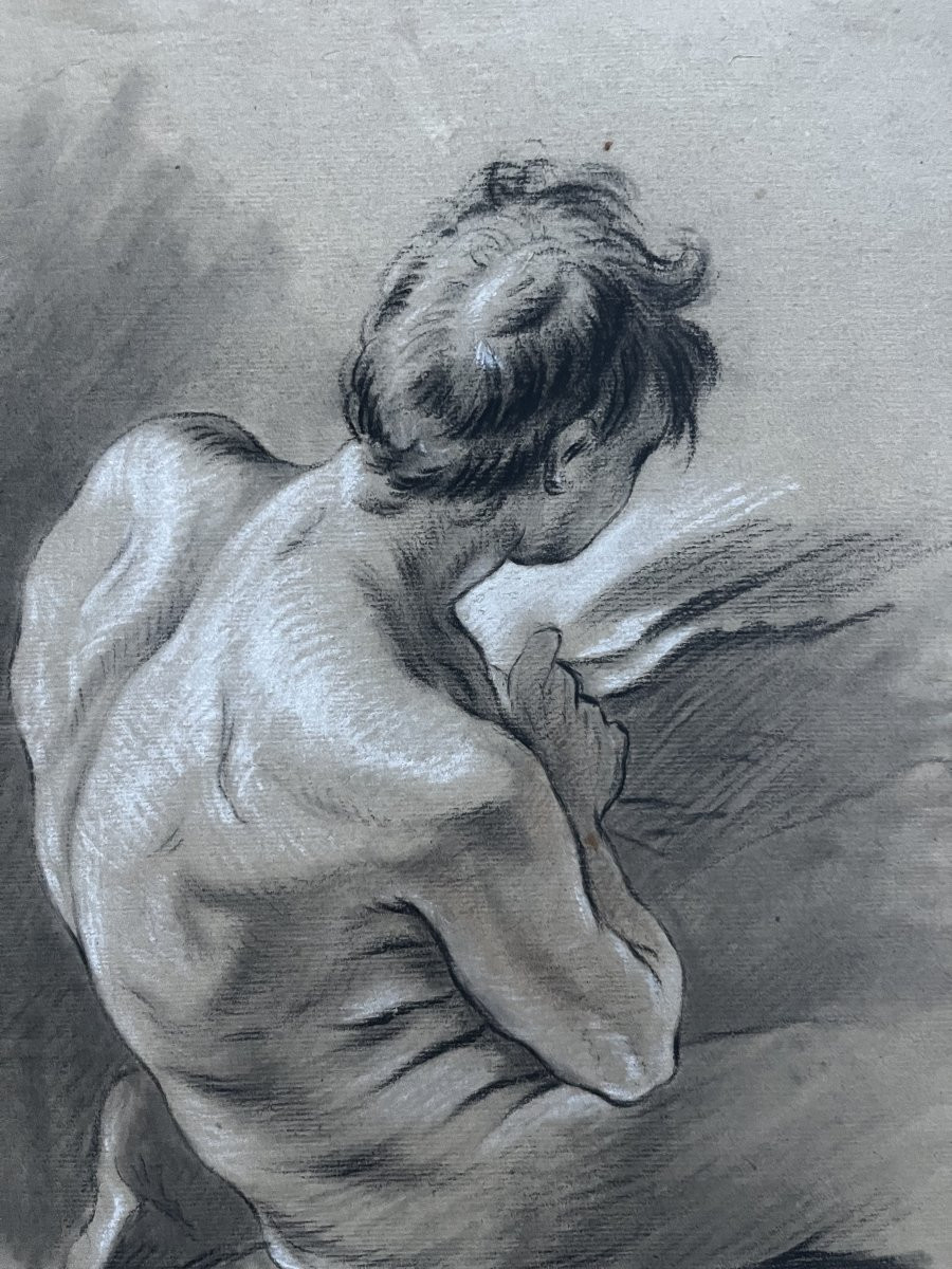 French School, 18th Century. Study Of A Man Seen From Behind, Drawing.-photo-3