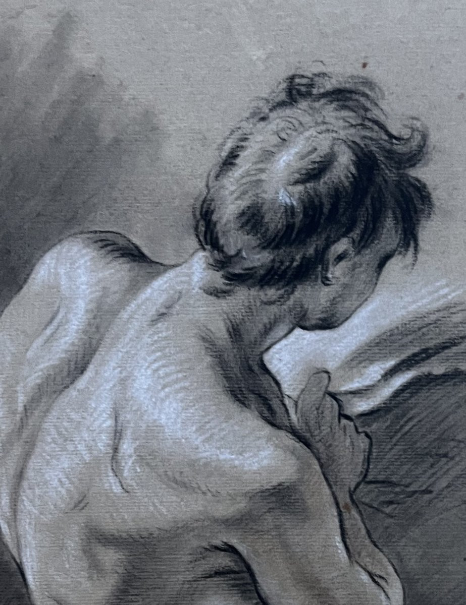 French School, 18th Century. Study Of A Man Seen From Behind, Drawing.-photo-4