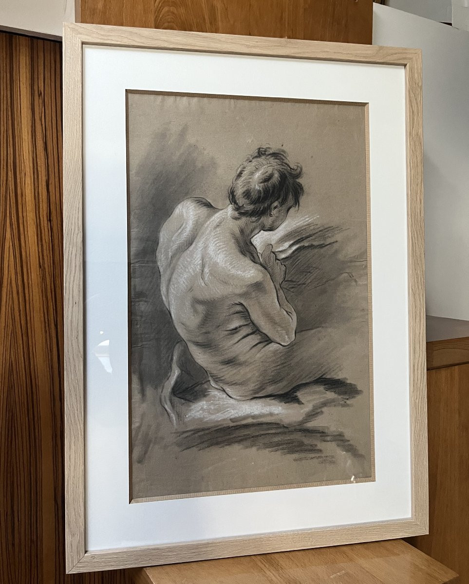 French School, 18th Century. Study Of A Man Seen From Behind, Drawing.-photo-4