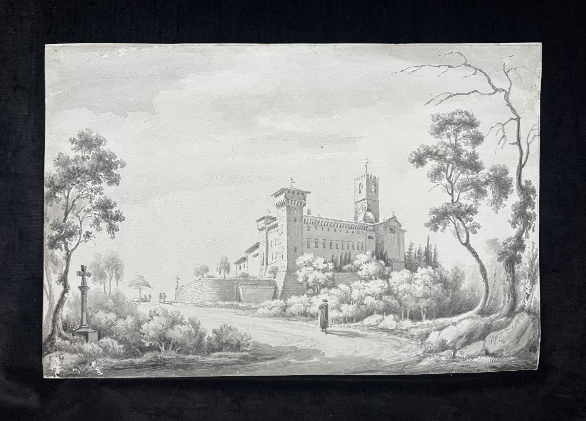 Giuseppe Ghirardi (1788-1884) Badia Di Passignano, 1866, Ink And Ink Wash-photo-2