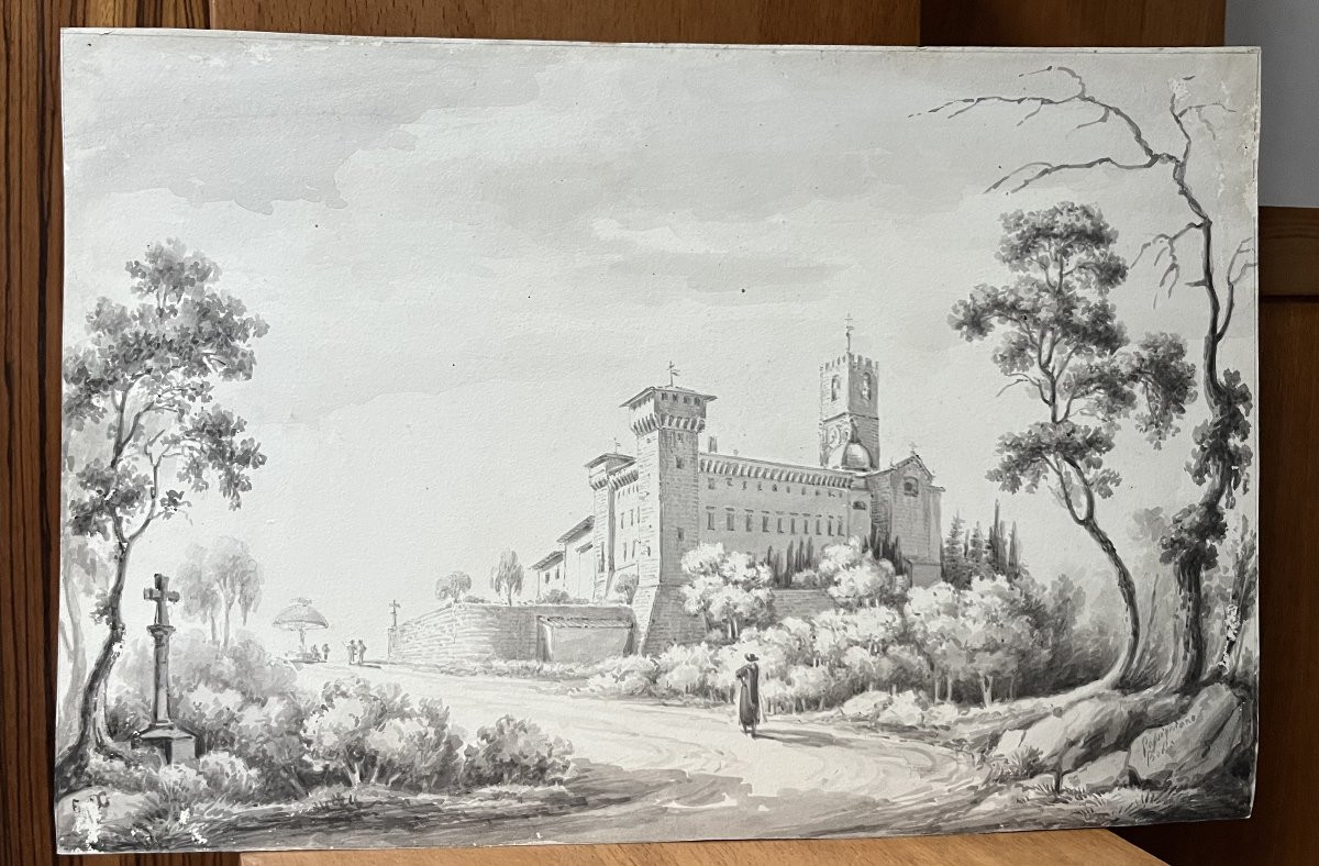 Giuseppe Ghirardi (1788-1884) Badia Di Passignano, 1866, Ink And Ink Wash-photo-4