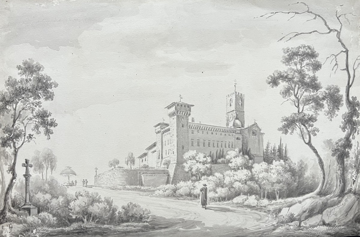 Giuseppe Ghirardi (1788-1884) Badia Di Passignano, 1866, Ink And Ink Wash