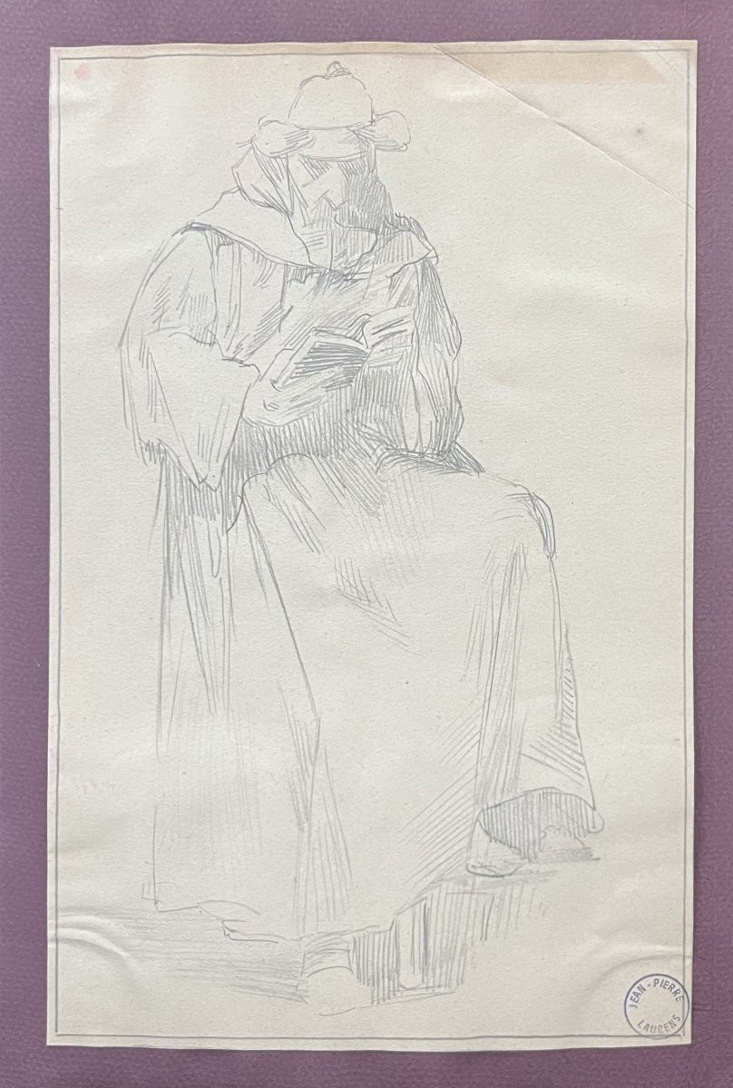 Jean-pierre Laurens (1875-1932) Monk Reading, Study, Pencil On Paper-photo-1