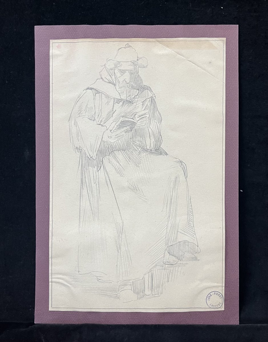 Jean-pierre Laurens (1875-1932) Monk Reading, Study, Pencil On Paper-photo-2
