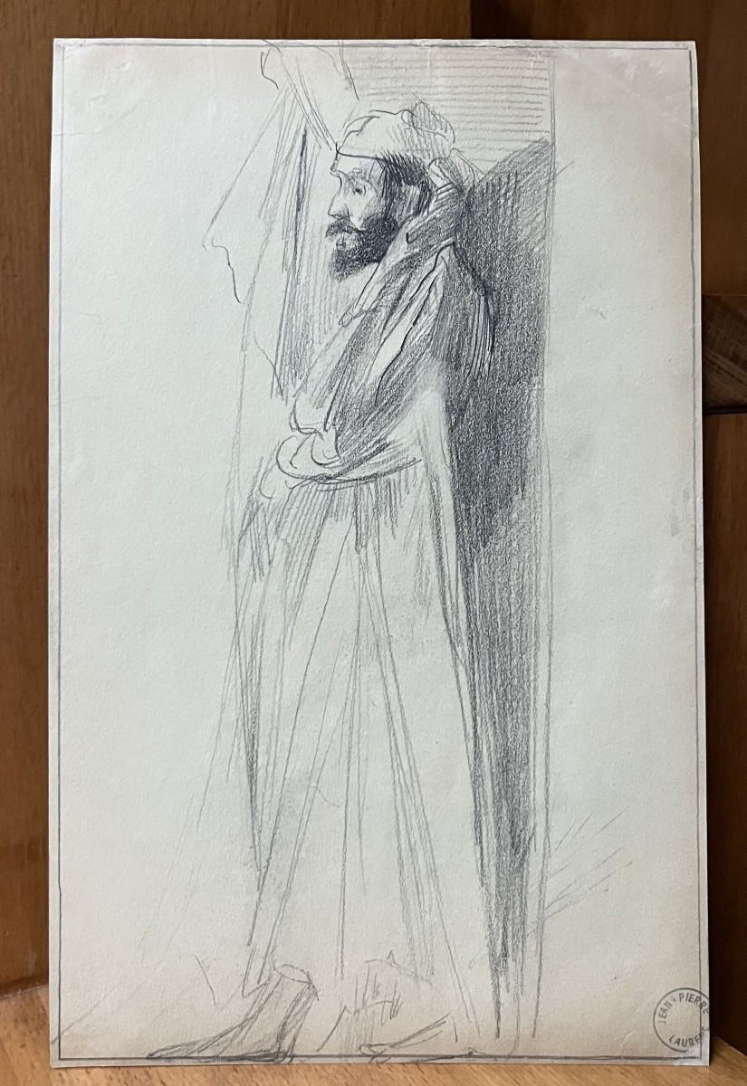 Jean-Pierre Laurens (1875-1932) Le tragédien, crayon sur papier-photo-2