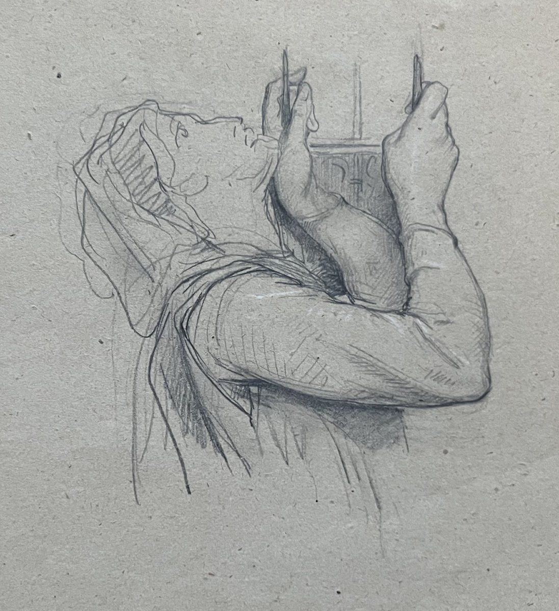 Attribué à Georges Antoine Rochegrosse (1859-1938) Etude de femme à la lyre, dessin-photo-3