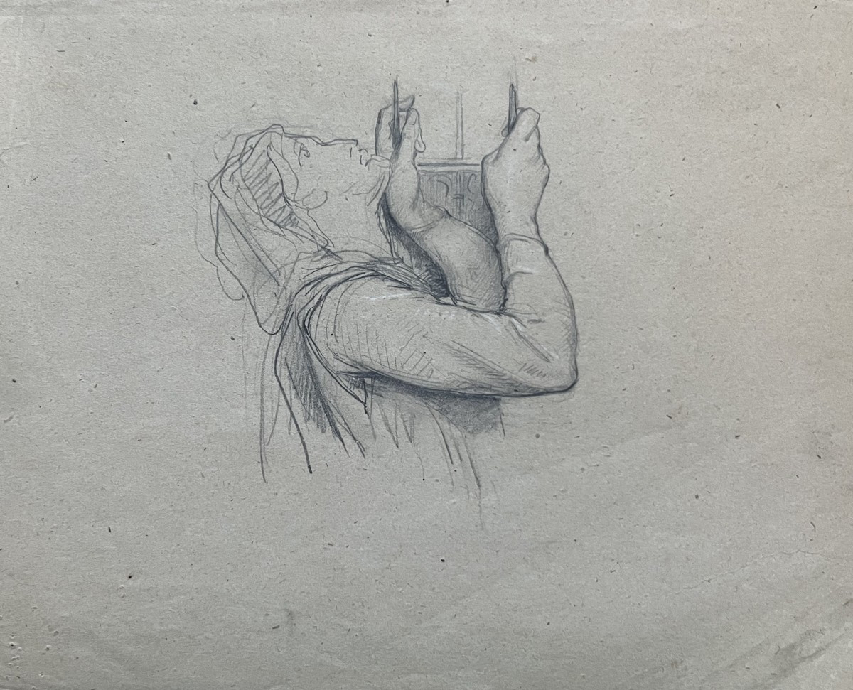 Attribué à Georges Antoine Rochegrosse (1859-1938) Etude de femme à la lyre, dessin