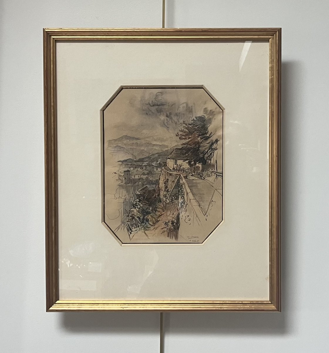 Charles Jouas (1866-1942)  Vue d'une ville depuis les hauteurs, 1927,  signé et daté-photo-2