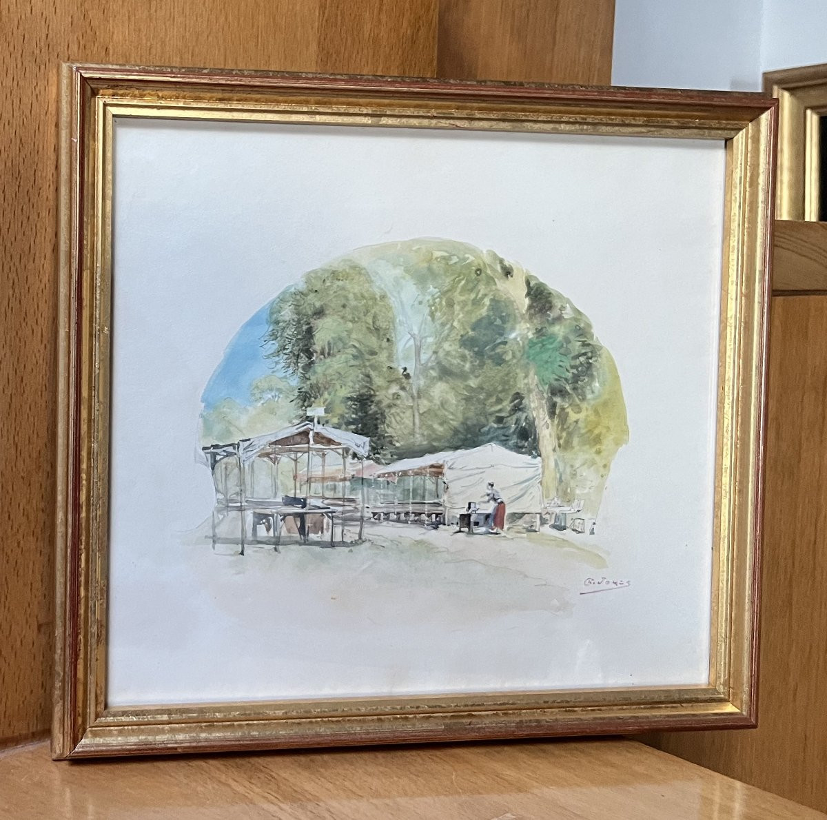 Charles Jouas (1866-1942) The Setting Up Of The Tents, Signed Watercolor-photo-5