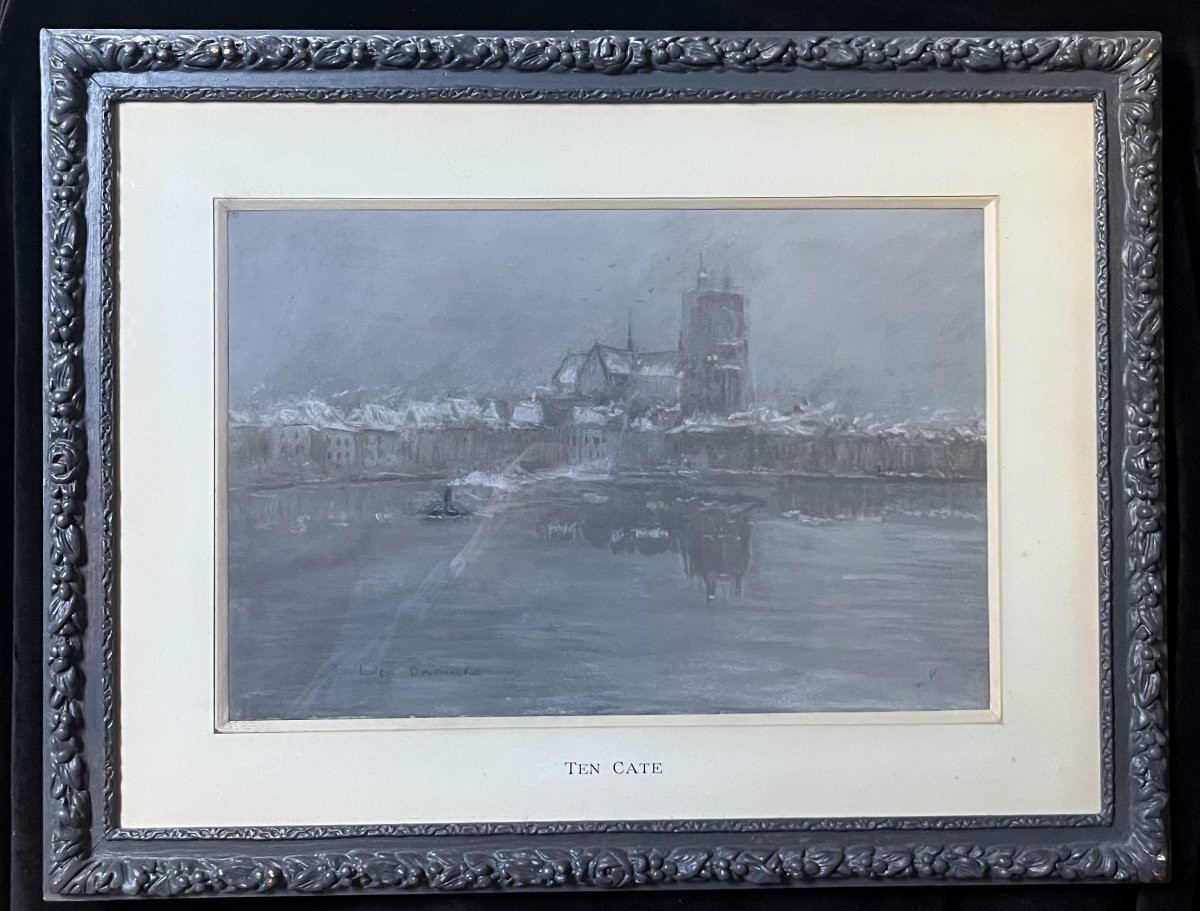 Siebe Johannes Ten Cate (1858-1908) Dordrecht Under The Snow,  Signed Pastel-photo-2