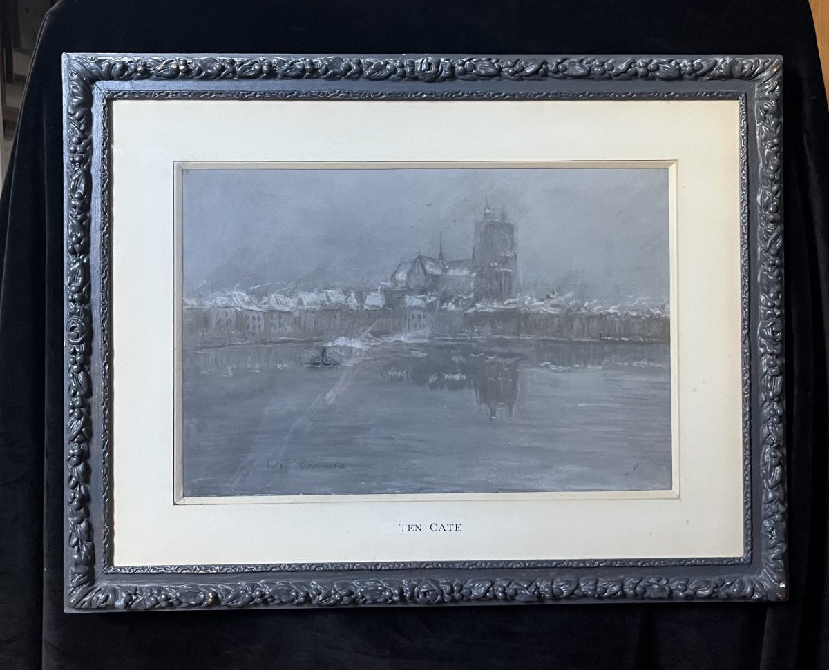 Siebe Johannes Ten Cate (1858-1908) Dordrecht Under The Snow,  Signed Pastel-photo-3
