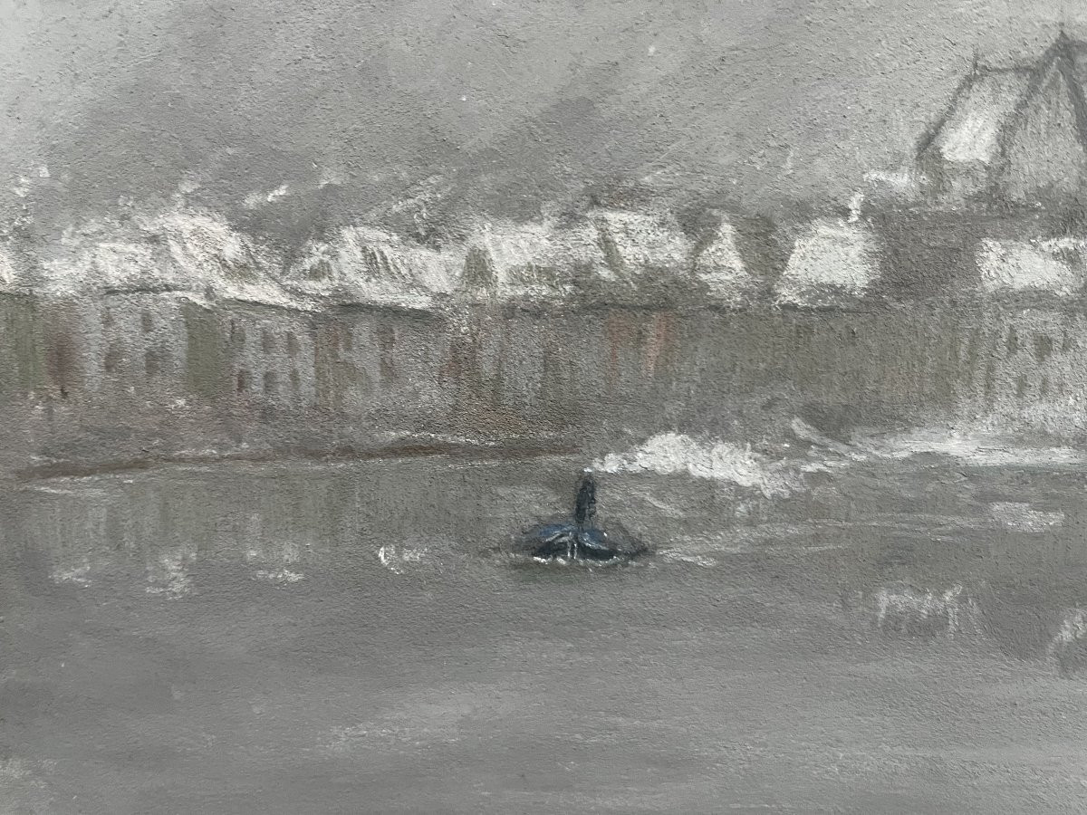 Siebe Johannes Ten Cate (1858-1908) Dordrecht Under The Snow,  Signed Pastel-photo-1