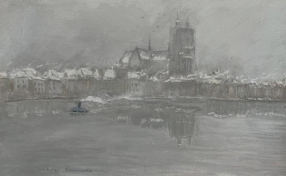Siebe Johannes Ten Cate (1858-1908) Dordrecht Under The Snow,  Signed Pastel-photo-2