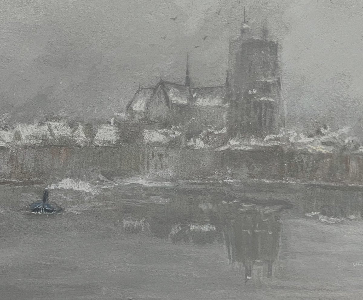 Siebe Johannes Ten Cate (1858-1908) Dordrecht Under The Snow,  Signed Pastel-photo-4