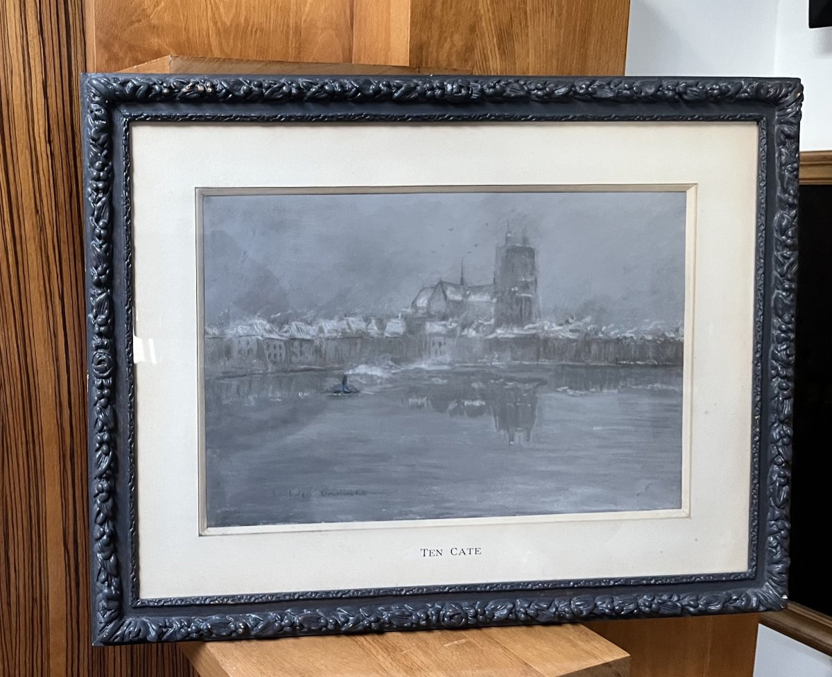 Siebe Johannes Ten Cate (1858-1908) Dordrecht Under The Snow,  Signed Pastel-photo-5