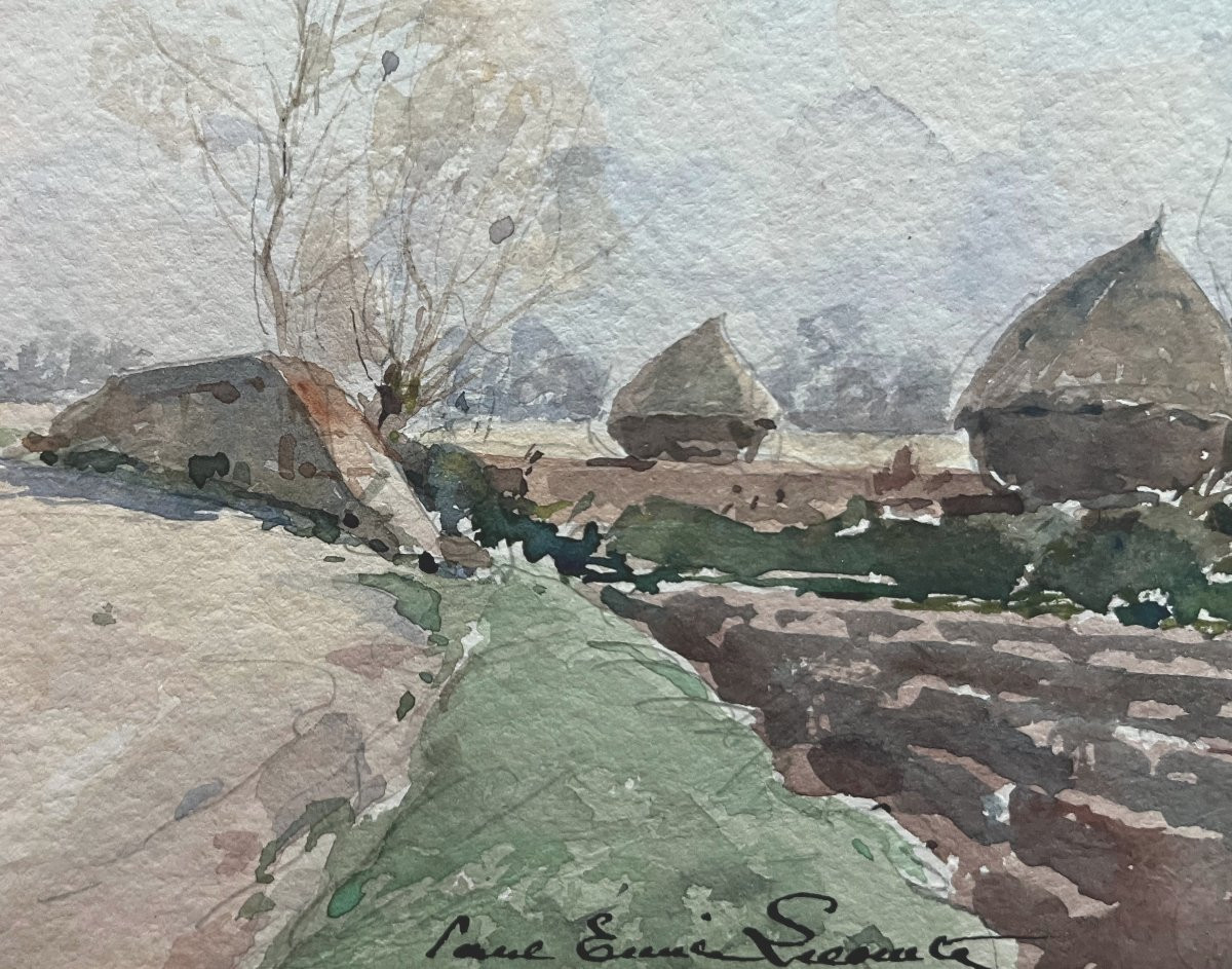 Paul Emile Lecomte (1877-1950) Un promeneur sur une route de campagne, aquarelle signée-photo-4