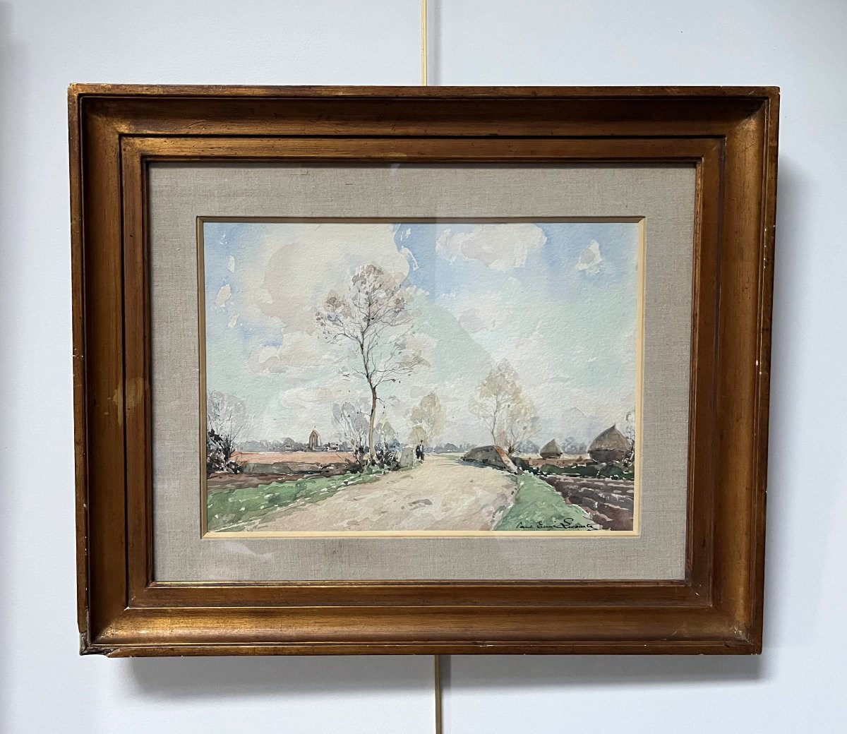 Paul Emile Lecomte (1877-1950) Un promeneur sur une route de campagne, aquarelle signée-photo-4