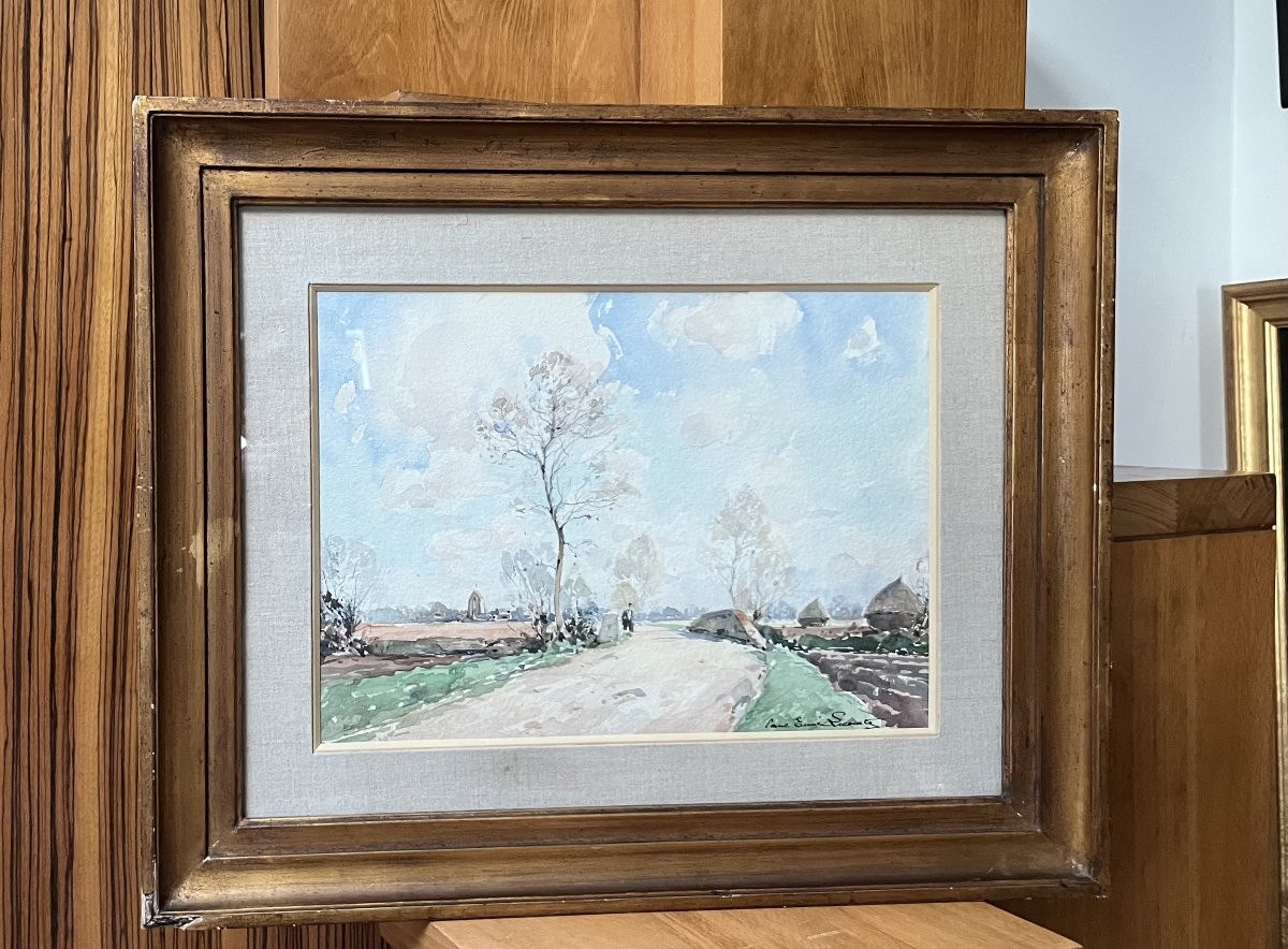 Paul Emile Lecomte (1877-1950) Un promeneur sur une route de campagne, aquarelle signée-photo-7