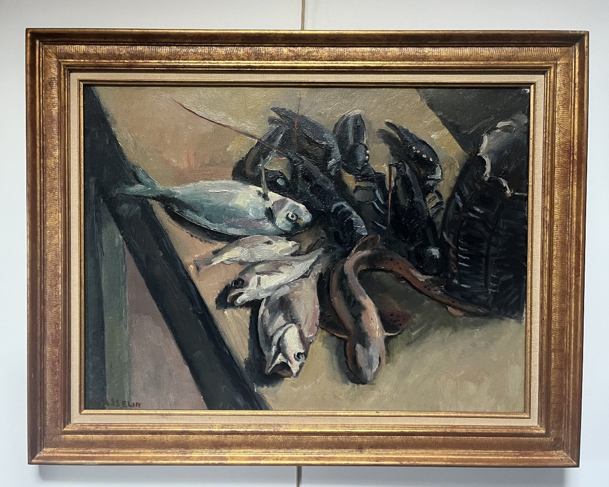 Maurice Asselin (1882-1947) Still Life With Lobsters And Fish, Oil On Canvas, Signed-photo-3