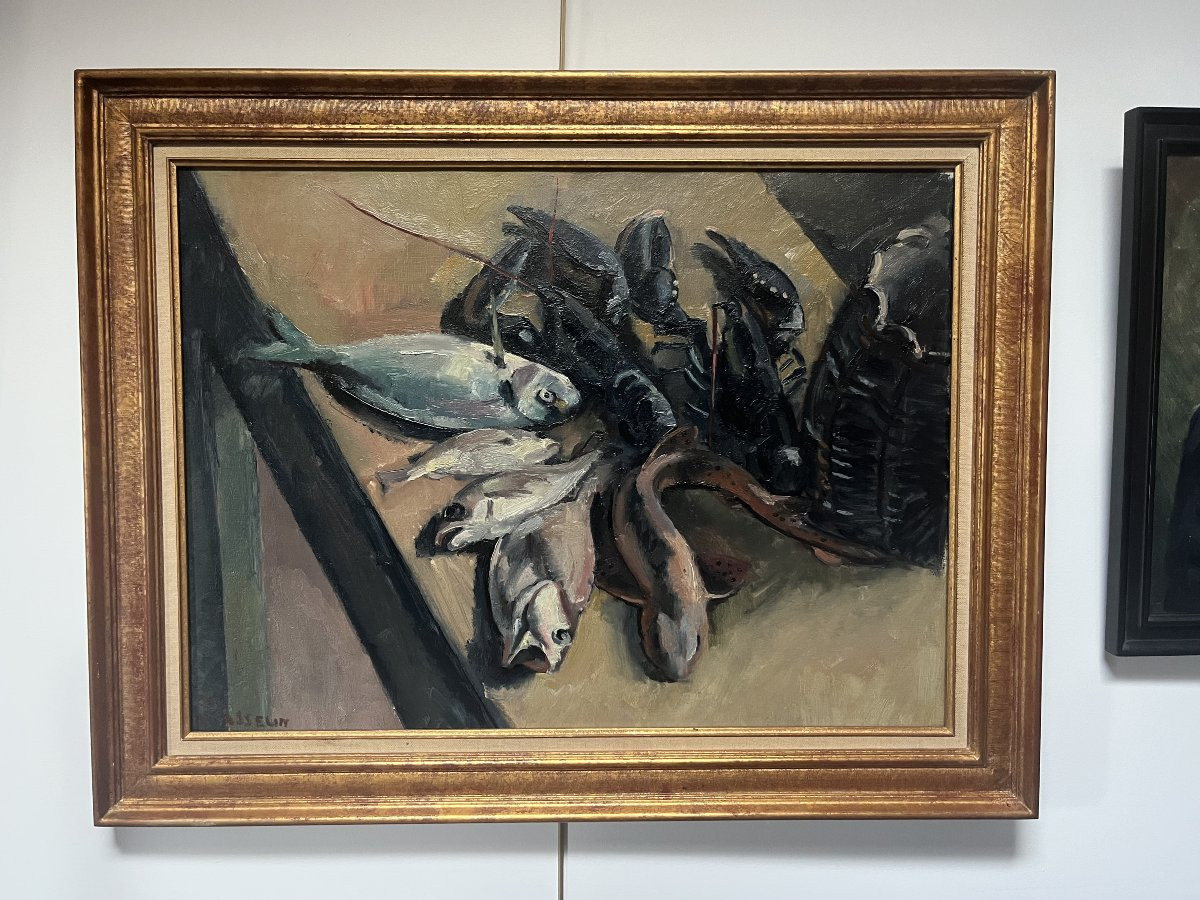 Maurice Asselin (1882-1947) Still Life With Lobsters And Fish, Oil On Canvas, Signed-photo-4