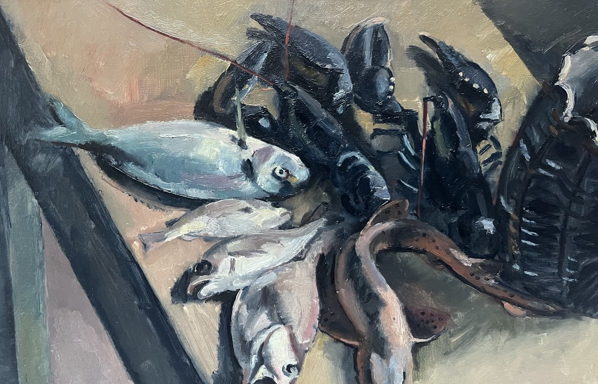 Maurice Asselin (1882-1947) Still Life With Lobsters And Fish, Oil On Canvas, Signed-photo-1
