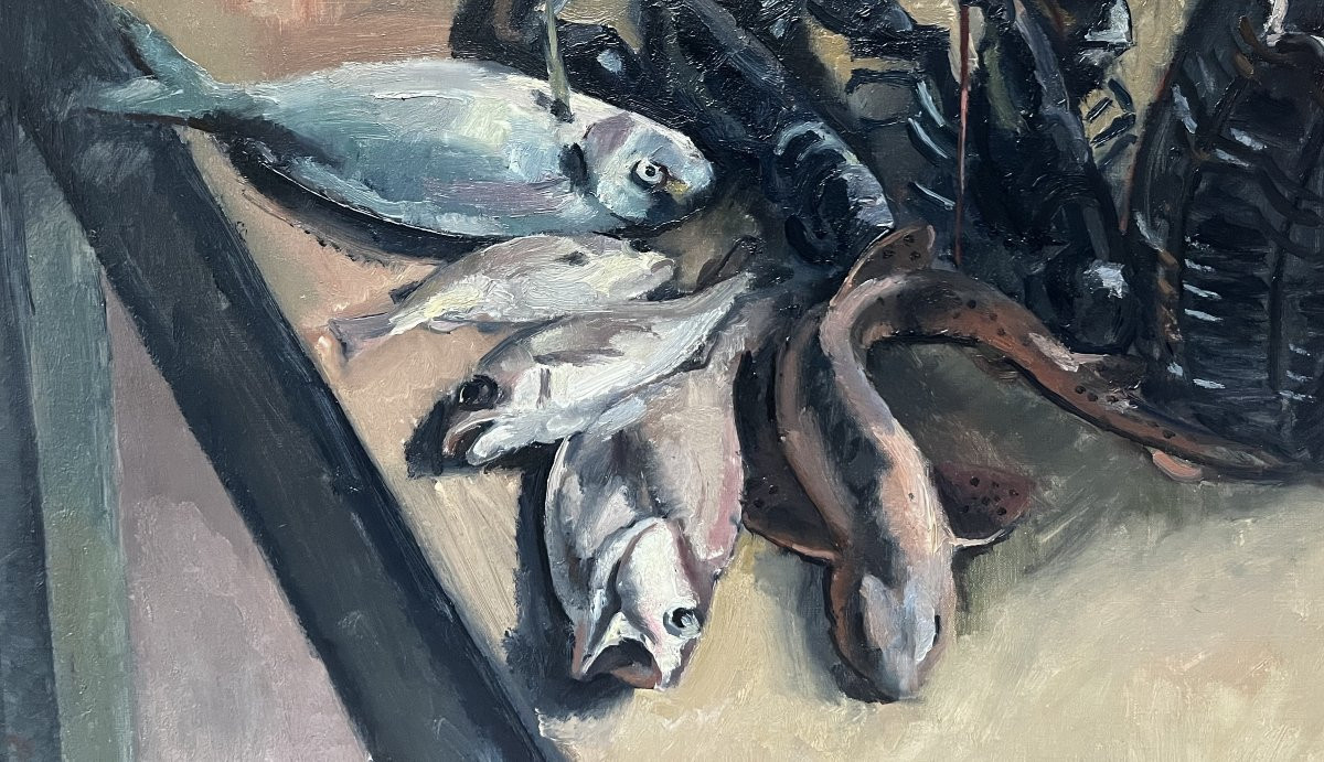 Maurice Asselin (1882-1947) Still Life With Lobsters And Fish, Oil On Canvas, Signed-photo-3