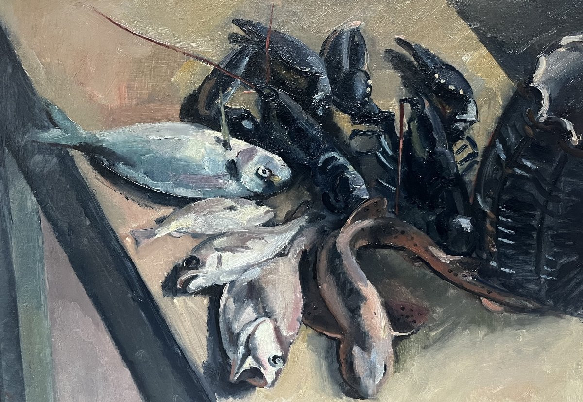 Maurice Asselin (1882-1947) Still Life With Lobsters And Fish, Oil On Canvas, Signed-photo-4