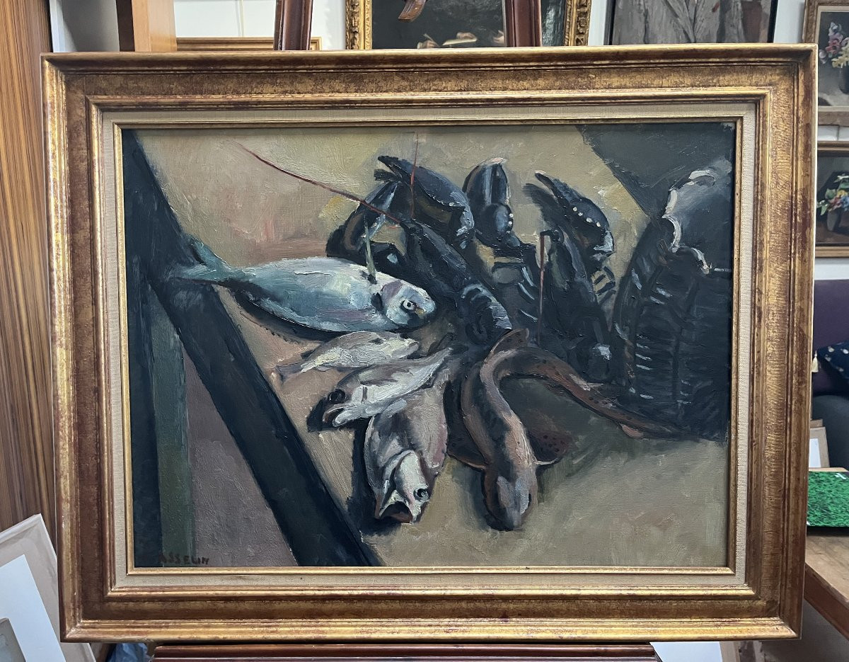 Maurice Asselin (1882-1947) Still Life With Lobsters And Fish, Oil On Canvas, Signed-photo-5