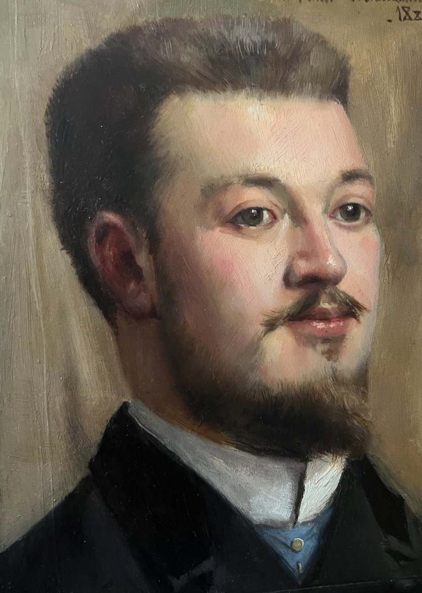 Georges Ferré (1853-1924) Portrait Of A Friend, 1886, Oil On Panel, Signed-photo-4