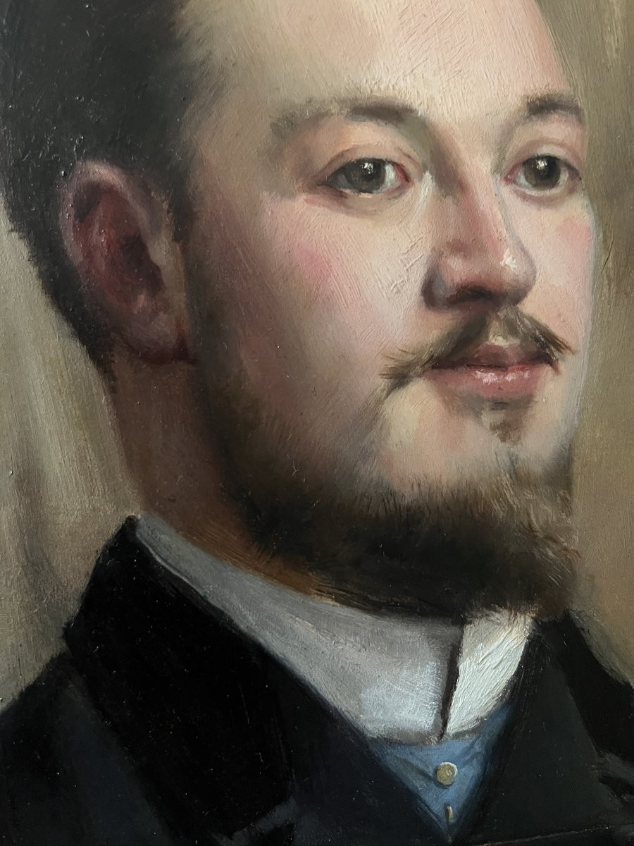 Georges Ferré (1853-1924) Portrait Of A Friend, 1886, Oil On Panel, Signed-photo-1