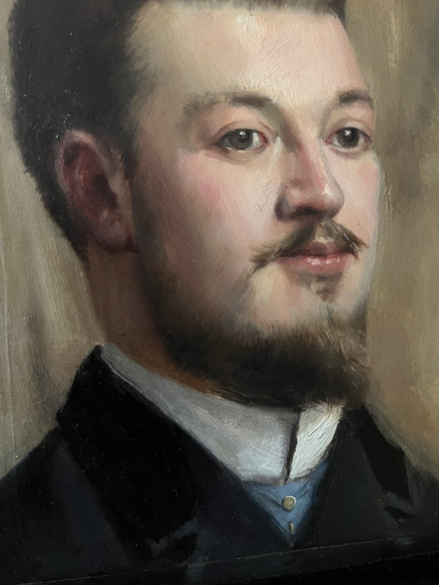 Georges Ferré (1853-1924) Portrait Of A Friend, 1886, Oil On Panel, Signed-photo-2