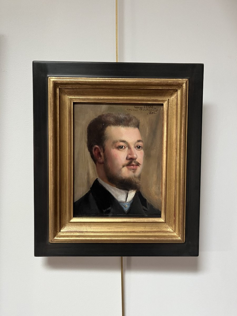 Georges Ferré (1853-1924) Portrait Of A Friend, 1886, Oil On Panel, Signed-photo-6
