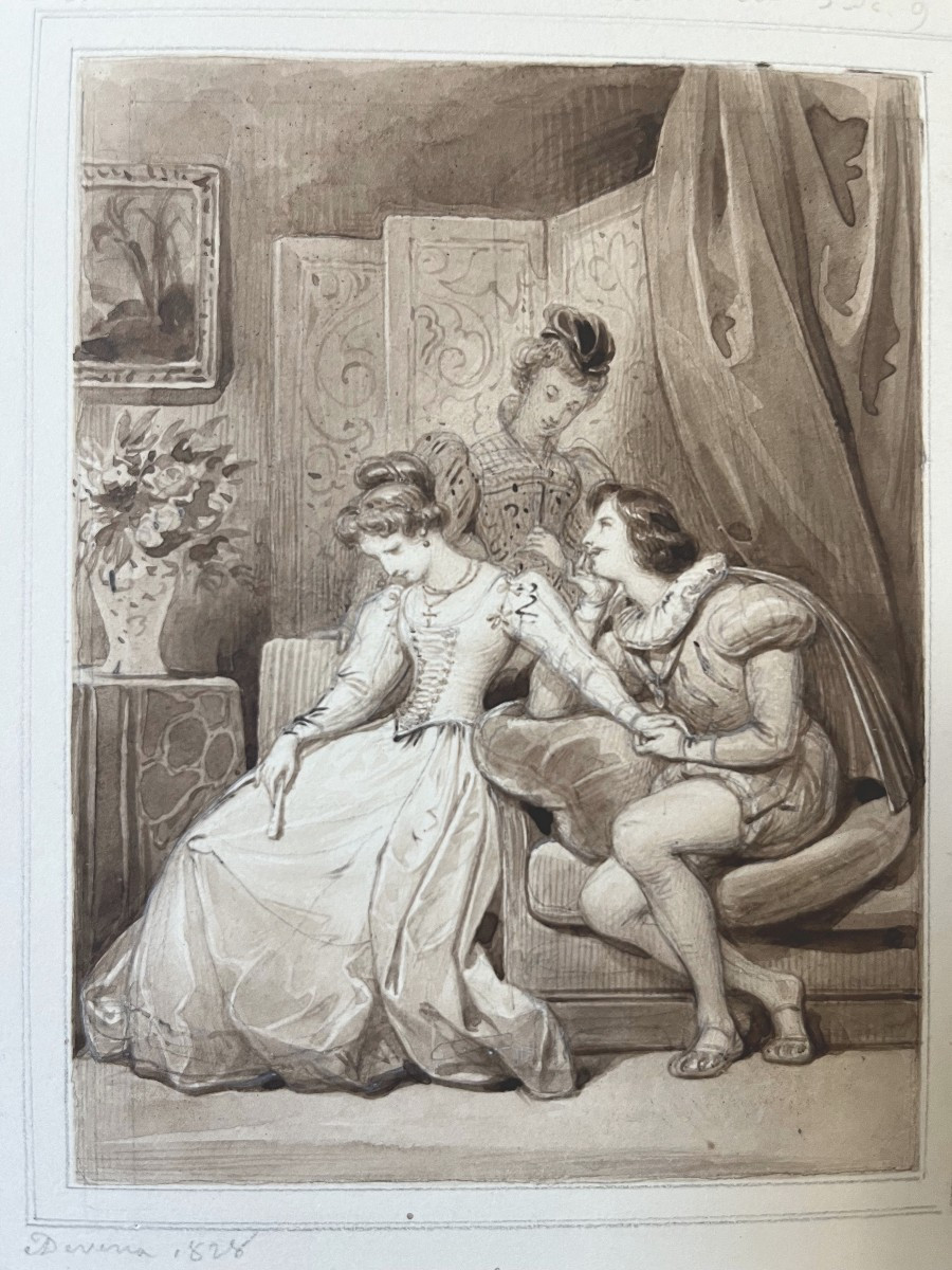 Eugène Devéria (1805-1865) Dona Clarice, Drawing Of 1828, Signed And Dated-photo-4