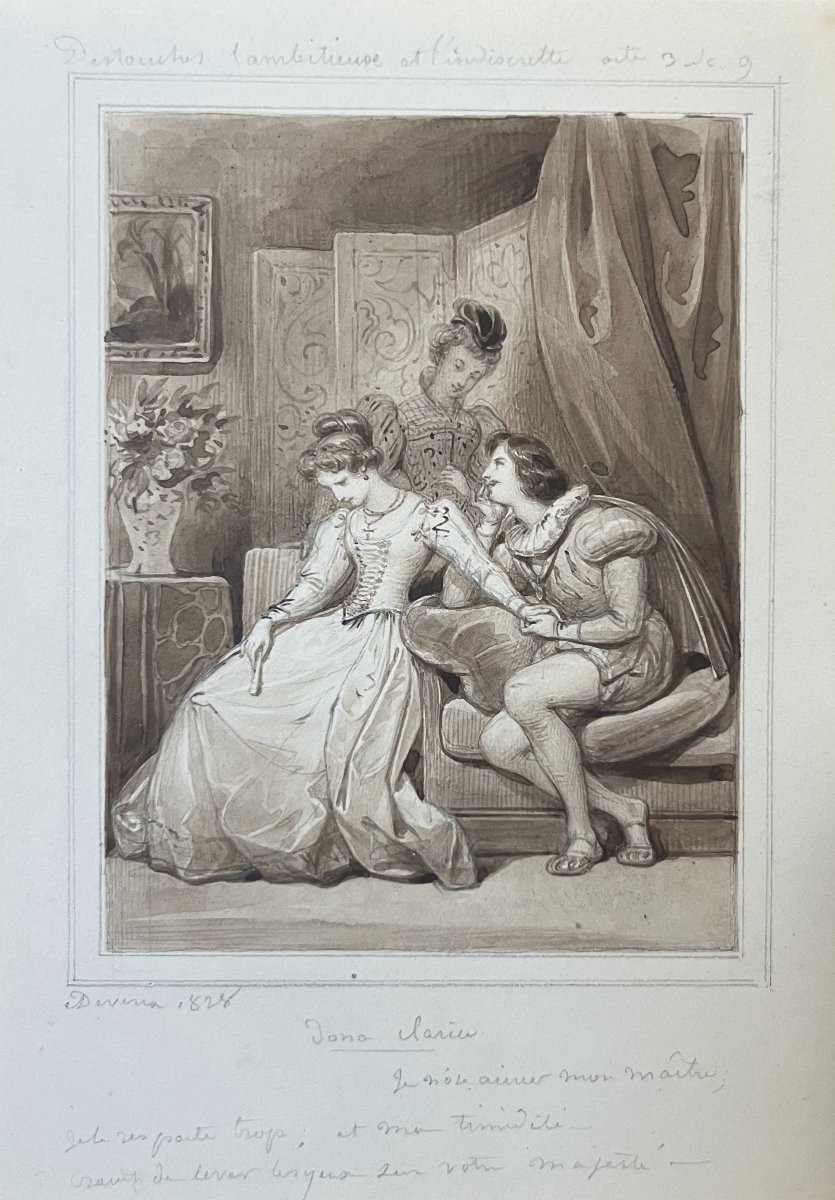 Eugène Devéria (1805-1865) Dona Clarice, Drawing Of 1828, Signed And Dated-photo-1
