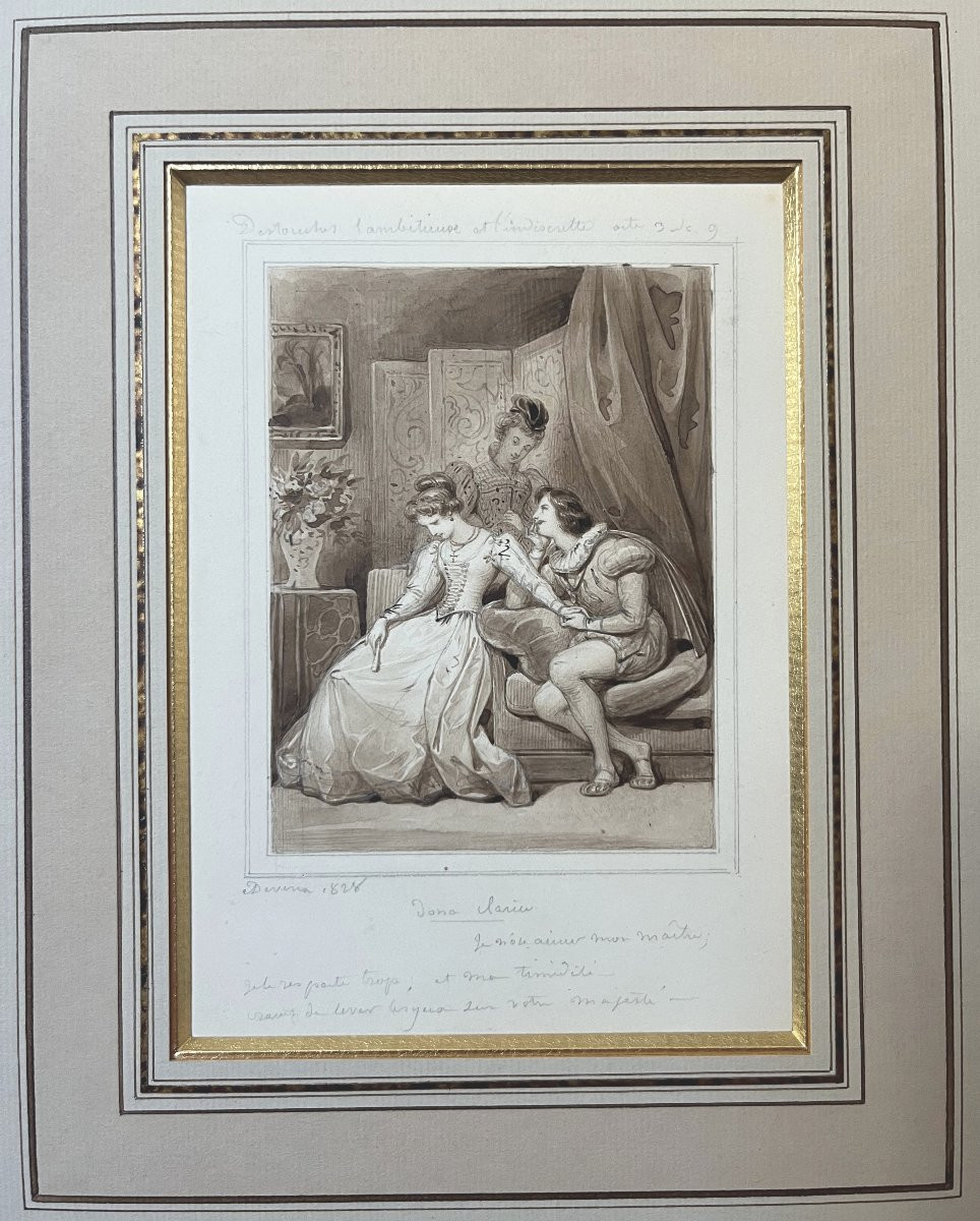 Eugène Devéria (1805-1865) Dona Clarice, Drawing Of 1828, Signed And Dated-photo-2