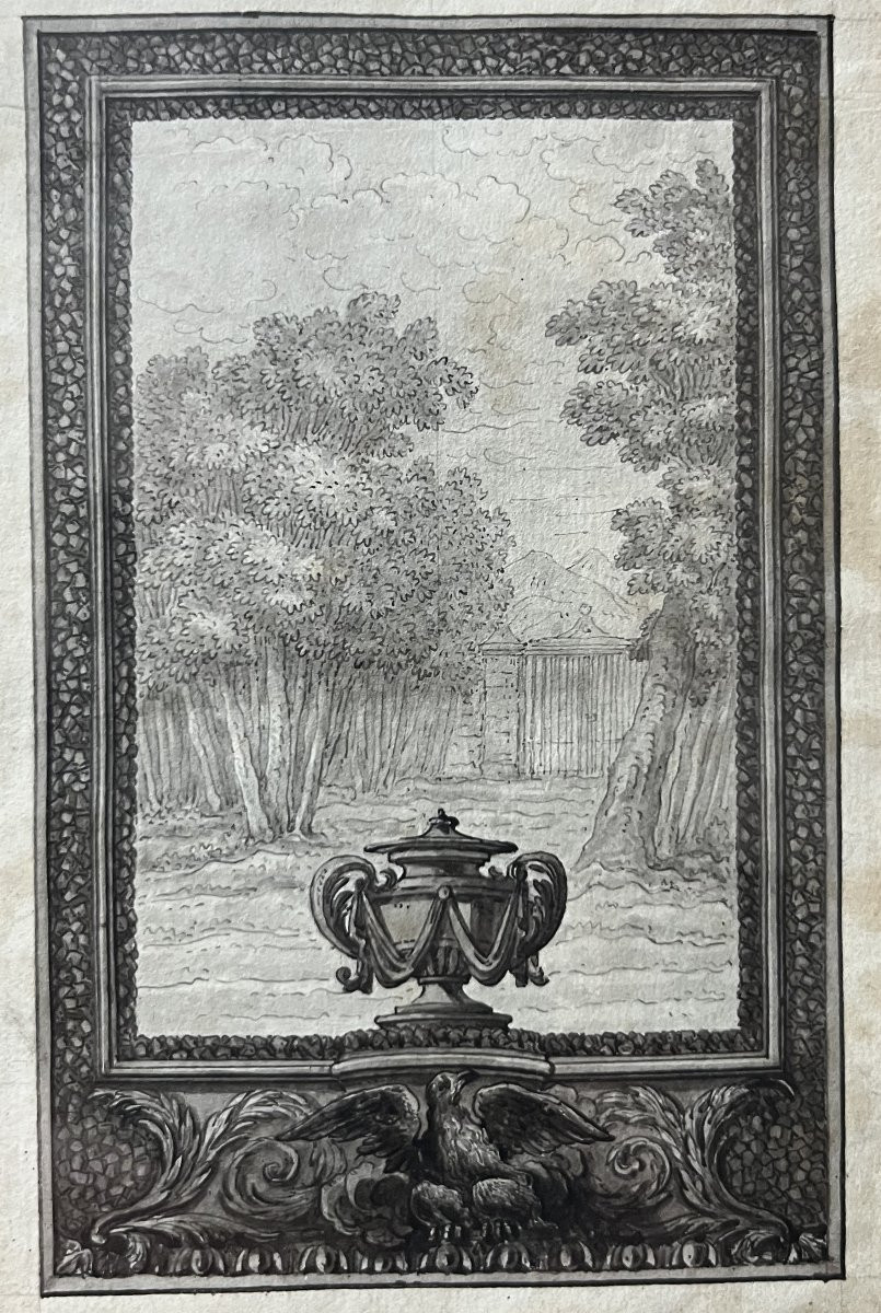 École française du XVIIIe siècle, études pour des frontispices, deux dessins -photo-1