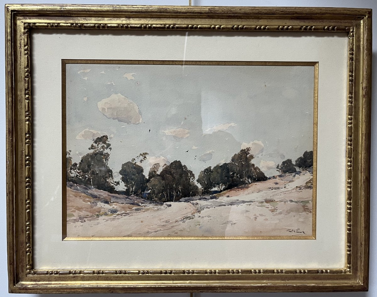 Paul Lecomte (1842-1920) Mortefontaine, les sables blancs, aquarelle signée-photo-2