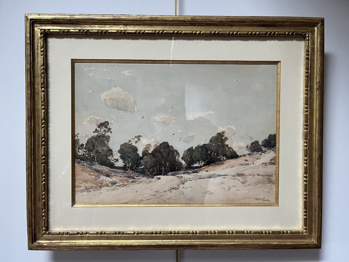 Paul Lecomte (1842-1920) Mortefontaine, les sables blancs, aquarelle signée-photo-3