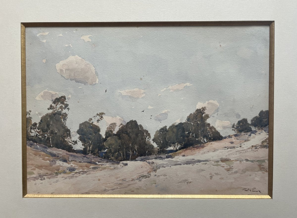 Paul Lecomte (1842-1920) Mortefontaine, les sables blancs, aquarelle signée-photo-4